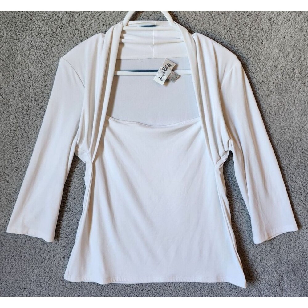 Joseph Ribkoff Women's 3/4 Sleeve Square Shrug Neck Attached Bolero Top White 14